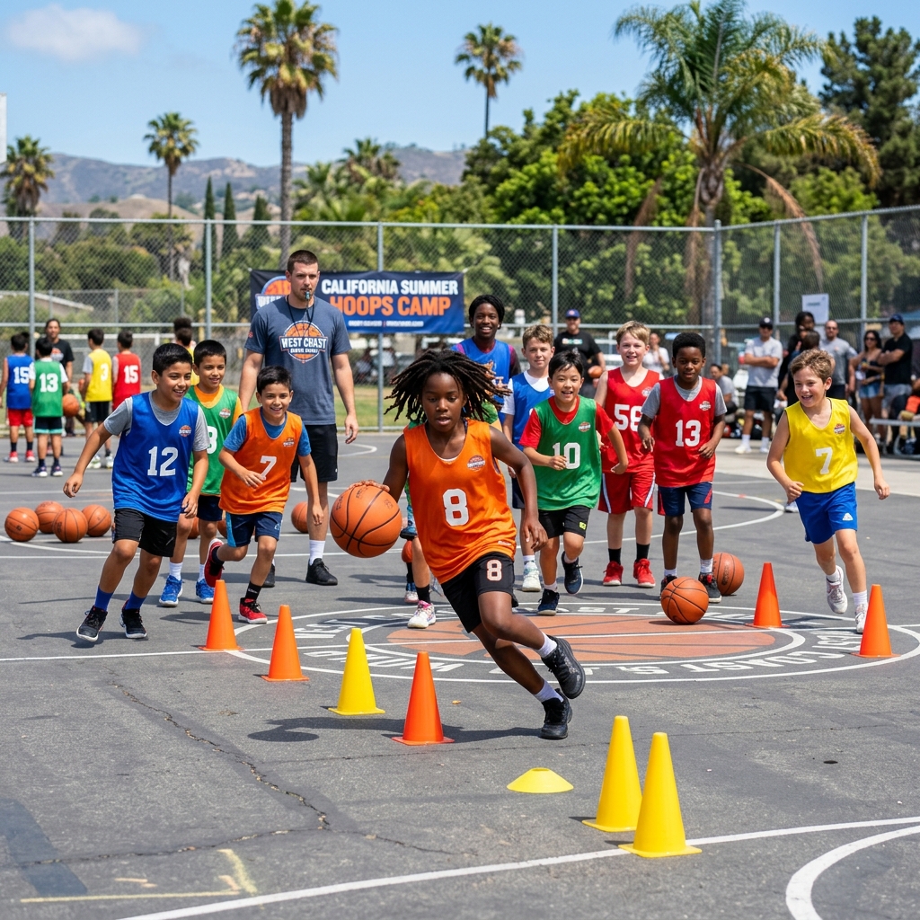 Youth basketball camp scene